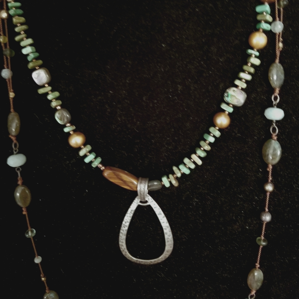 Silpada Beaded Necklace Sterling Hammered Pendant